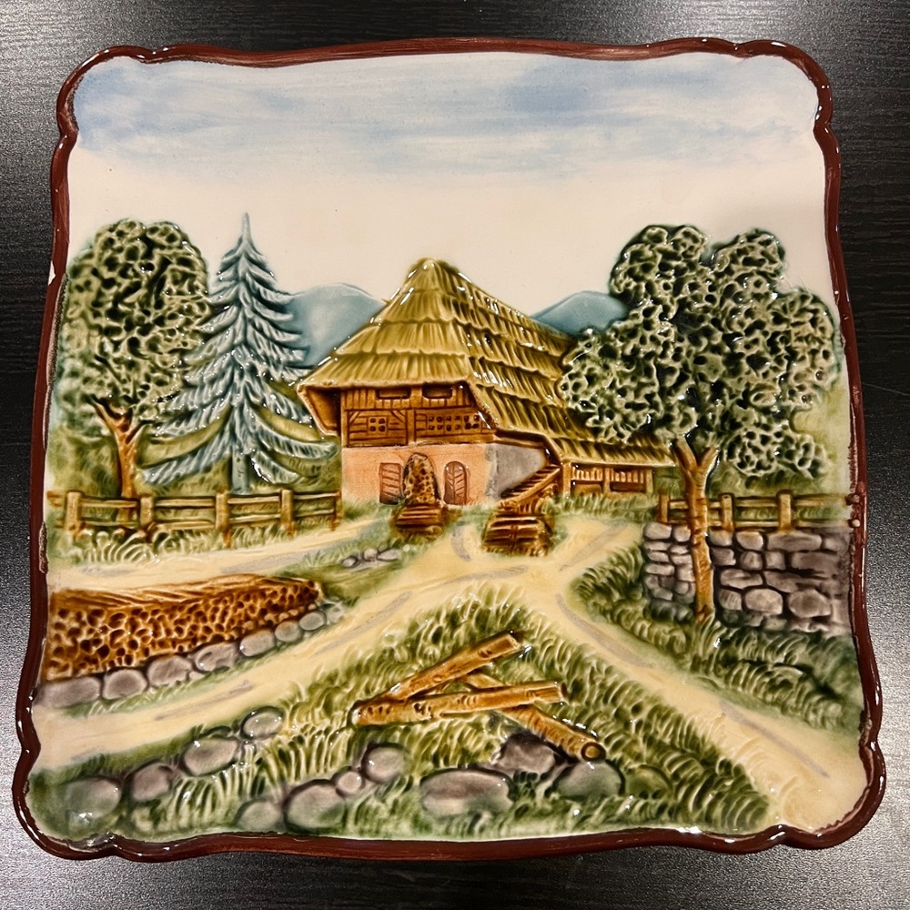 Vintage Ceramic Plate with Scenic Country House